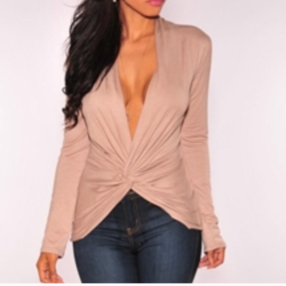 Taupe knotted front top.